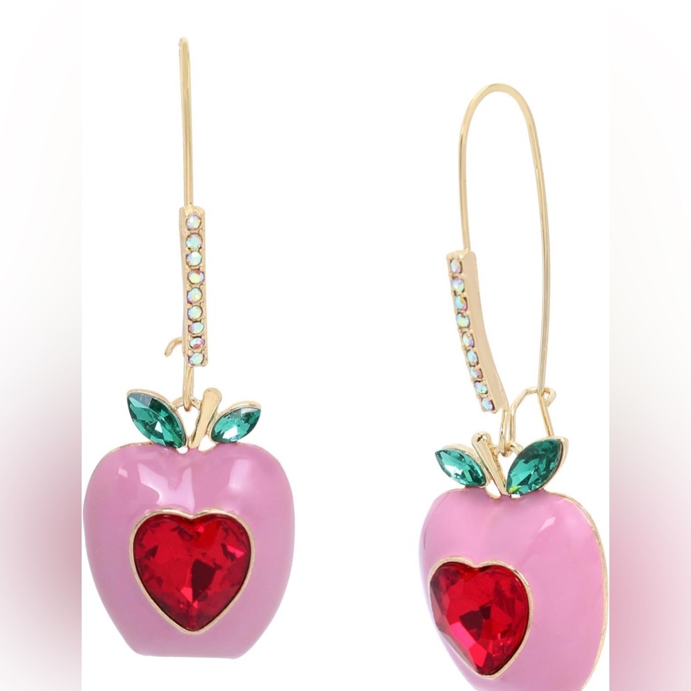Betsey Johnson Faux Stone Apple Dangle Earrings